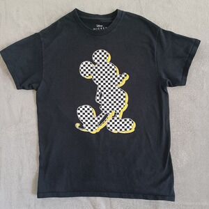 Disney Mickey Mouse Tee Md Black Checkered Black Yellow 90s Graphic Womens‎